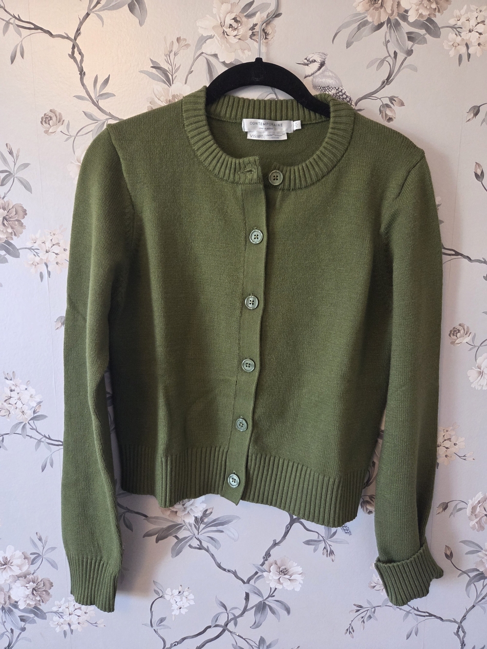 CONTEMPORAINE PAR SIMONS green cardigan Round-Neck Button down size Small